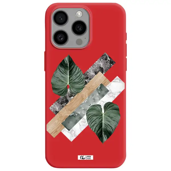 Tropical Leaves Apple Iphone 15 Pro Max Silicone Imperial Red Case