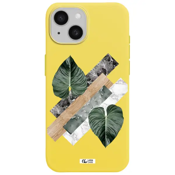 Tropical Leaves Apple iPhone 15 Silicone canary yellow Case