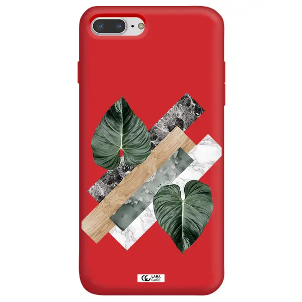 Tropical Leaves Apple iPhone 8 plus Silicone Imperial Red Case
