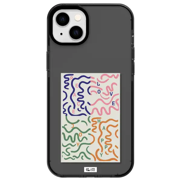Peace,Love,Joy,Happy Apple iPhone 14 plus impact Smoke Black Case