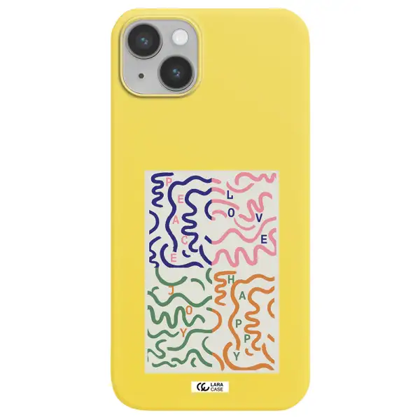 Peace,Love,Joy,Happy Apple iPhone 14 plus Silicone canary yellow Case