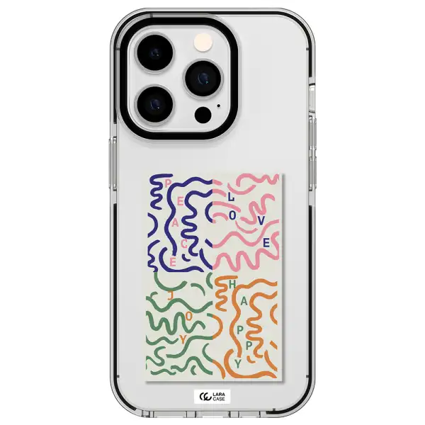 Peace,Love,Joy,Happy Apple iPhone 14 pro impact black border Case