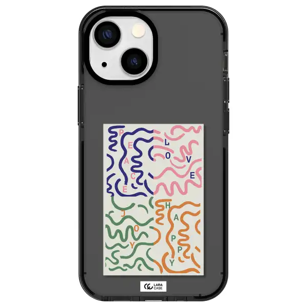 Peace,Love,Joy,Happy Apple iPhone 15 impact Smoke Black Case