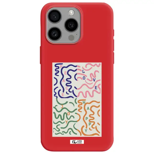 Peace,Love,Joy,Happy Apple Iphone 15 Pro Max Silicone Imperial Red Case