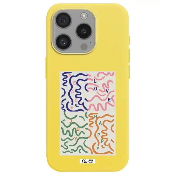 Peace,Love,Joy,Happy Apple Iphone 15 Pro Silicone Canary Yellow Case