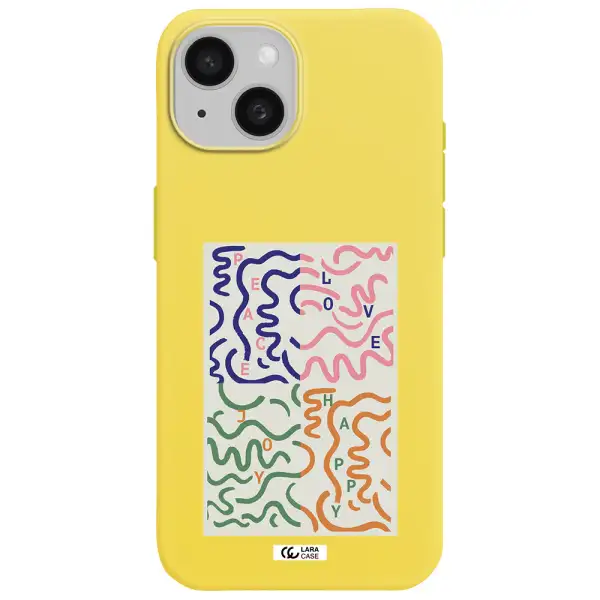 Peace,Love,Joy,Happy Apple iPhone 15 Silicone canary yellow Case