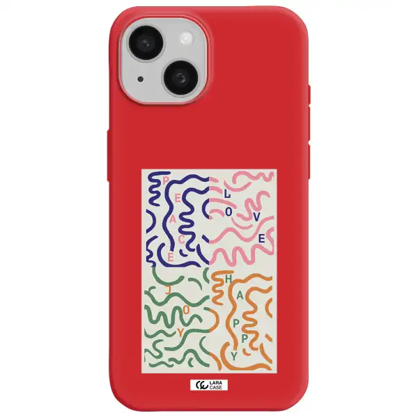 Peace,Love,Joy,Happy Apple Iphone 15 Silicone Imperial Red Case