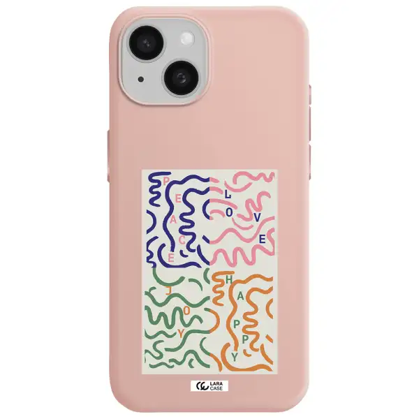 Peace,Love,Joy,Happy Apple Iphone 15 Silicone Pastel Pink Case