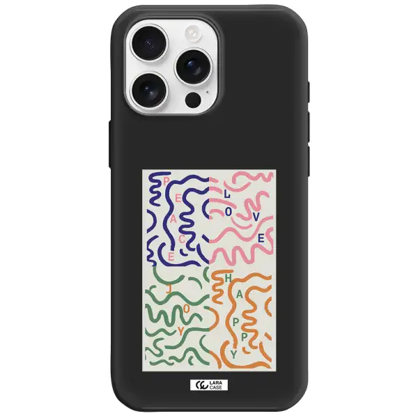 Peace,Love,Joy,Happy Apple Iphone 16 Pro Max Silicone Black Case