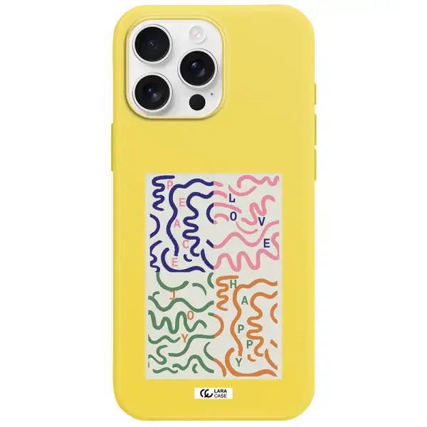 Peace,Love,Joy,Happy Apple Iphone 16 Pro Max Silicone Canary Yellow Case