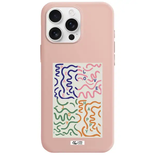 Peace,Love,Joy,Happy Apple Iphone 16 Pro Max Silicone Pastel Pink Case