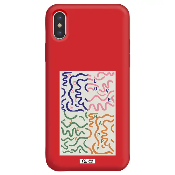 Peace,Love,Joy,Happy Apple iPhone X Silicone Imperial Red Case