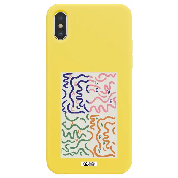 Peace,Love,Joy,Happy Apple iPhone XS Silicone canary yellow Case