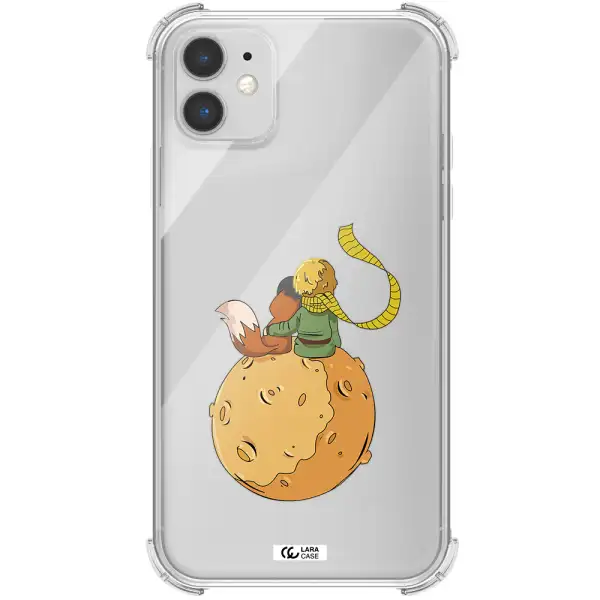a cartoon of a fox and a fox sitting on a planet Apple iPhone 11 Clear PC Case