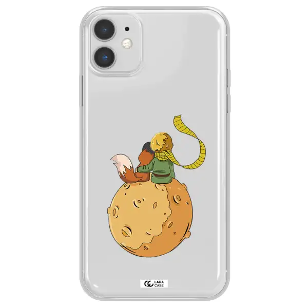 a cartoon of a fox and a fox sitting on a planet Apple iPhone 11 Clear TPU Case