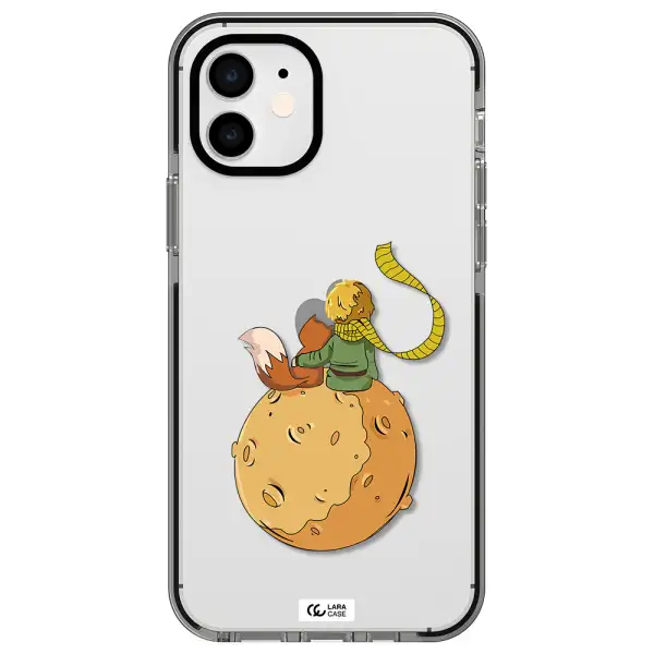 a cartoon of a fox and a fox sitting on a planet Apple iPhone 11 impact black border Case