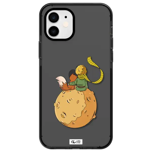 a cartoon of a fox and a fox sitting on a planet Apple iPhone 11 impact Smoke Black Case