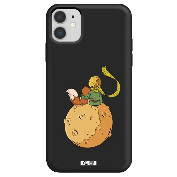 a cartoon of a fox and a fox sitting on a planet Apple iPhone 11 Silicone black Case