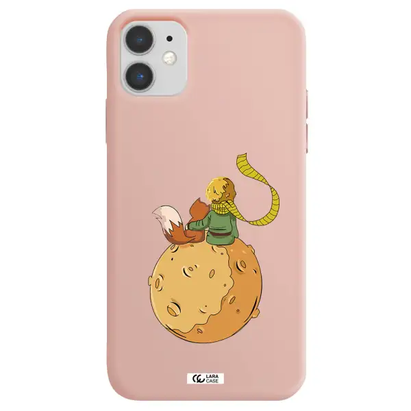 a cartoon of a fox and a fox sitting on a planet Apple iPhone 11 Silicone pastel pink Case