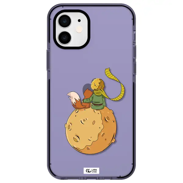 a cartoon of a fox and a fox sitting on a planet Apple iPhone 12 impact Lilac Case