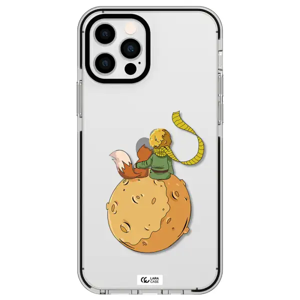 a cartoon of a fox and a fox sitting on a planet Apple iPhone 12 pro impact black border Case