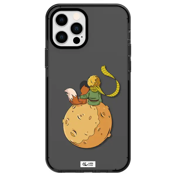 a cartoon of a fox and a fox sitting on a planet Apple iPhone 12 pro impact Smoke Black Case