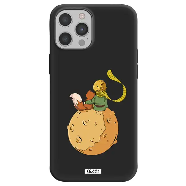 a cartoon of a fox and a fox sitting on a planet Apple iPhone 12 pro Silicone black Case