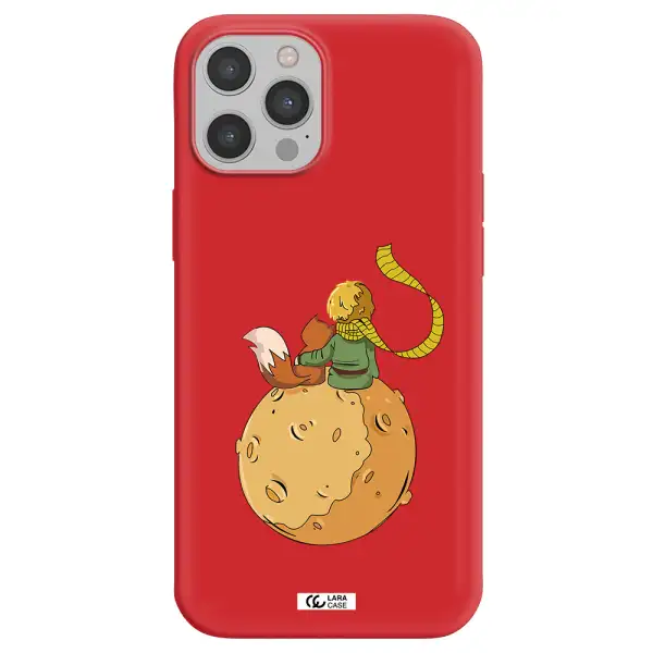 a cartoon of a fox and a fox sitting on a planet Apple iPhone 12 pro Silicone Imperial Red Case