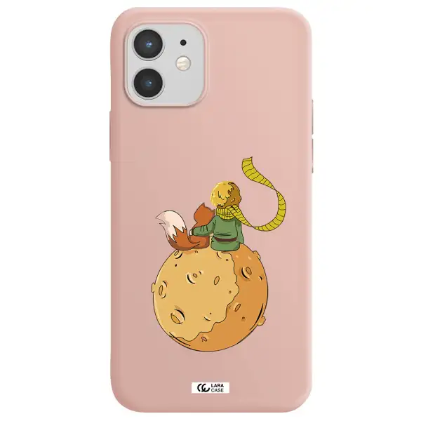 a cartoon of a fox and a fox sitting on a planet Apple iPhone 12 Silicone pastel pink Case