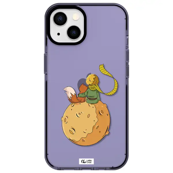 a cartoon of a fox and a fox sitting on a planet Apple iPhone 13 impact Lilac Case