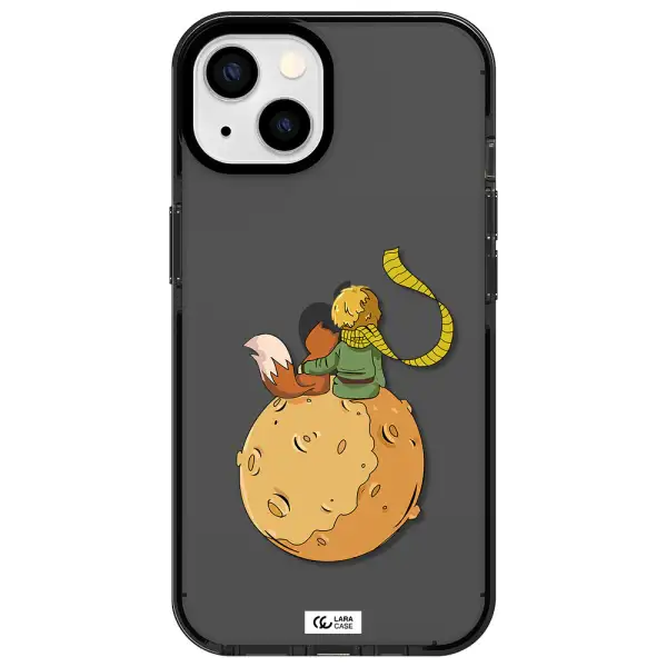 a cartoon of a fox and a fox sitting on a planet Apple iPhone 13 impact Smoke Black Case