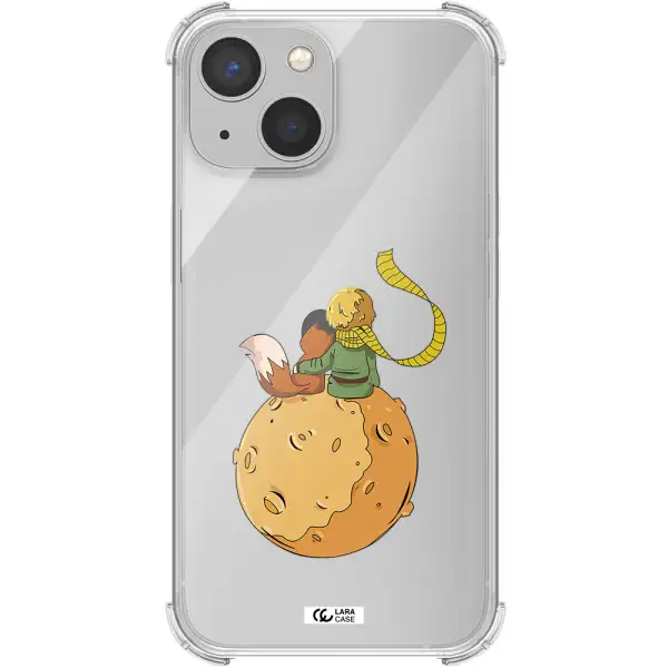 a cartoon of a fox and a fox sitting on a planet Apple iPhone 13 mini Clear PC Case