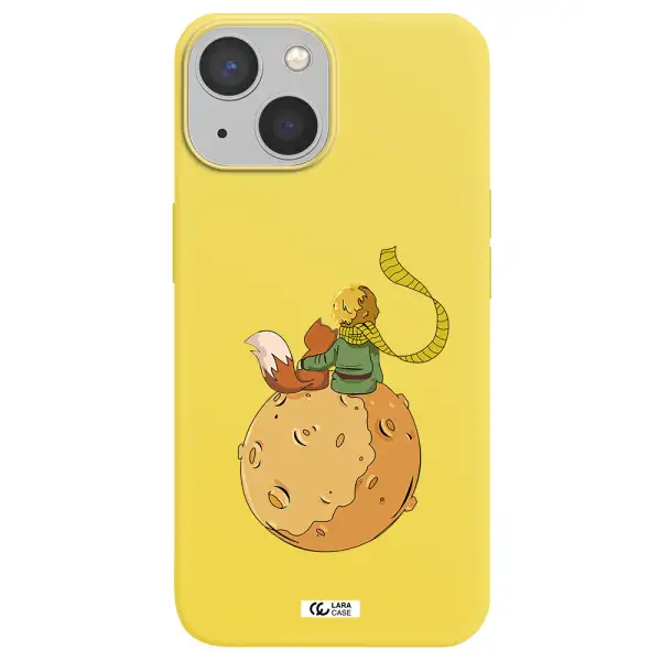 a cartoon of a fox and a fox sitting on a planet Apple iPhone 13 mini Silicone canary yellow Case