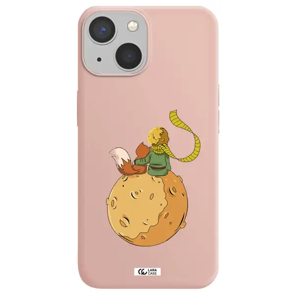 a cartoon of a fox and a fox sitting on a planet Apple iPhone 13 mini Silicone pastel pink Case