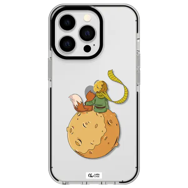 a cartoon of a fox and a fox sitting on a planet Apple iPhone 13 Pro impact black border Case