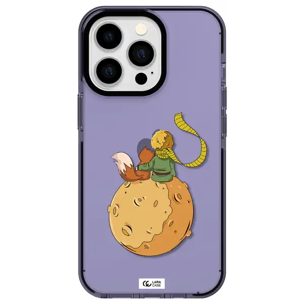 a cartoon of a fox and a fox sitting on a planet Apple iPhone 13 Pro impact Lilac Case
