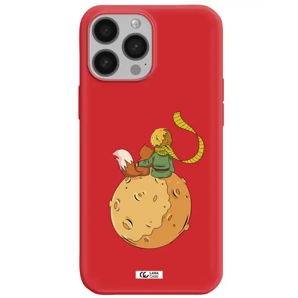 a cartoon of a fox and a fox sitting on a planet Apple iPhone 13 Pro Max Silicone Imperial Red Case