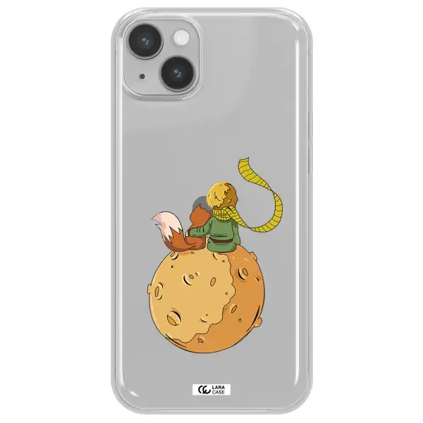 a cartoon of a fox and a fox sitting on a planet Apple iPhone 14 Clear TPU Case
