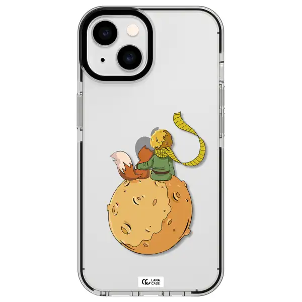 a cartoon of a fox and a fox sitting on a planet Apple iPhone 14 impact black border Case