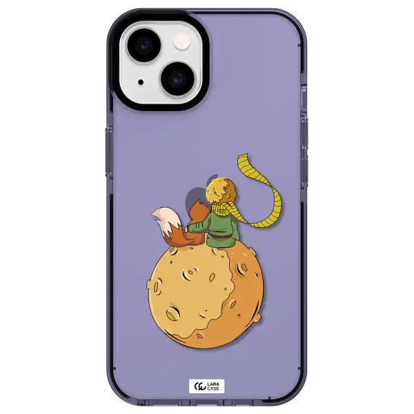 a cartoon of a fox and a fox sitting on a planet Apple iPhone 14 impact Lilac Case