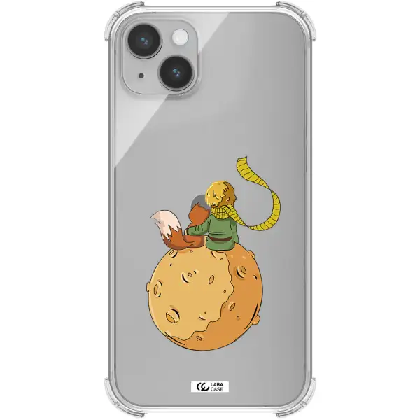 a cartoon of a fox and a fox sitting on a planet Apple iPhone 14 plus Clear PC Case