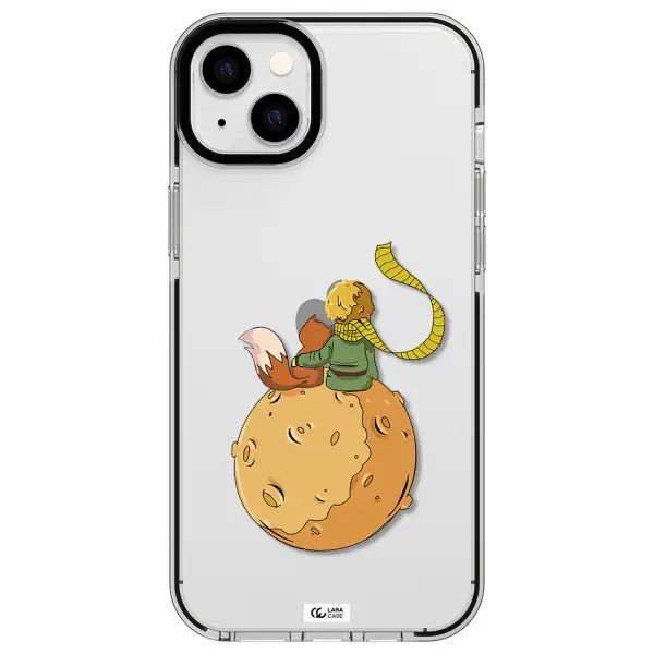 a cartoon of a fox and a fox sitting on a planet Apple iPhone 14 plus impact black border Case