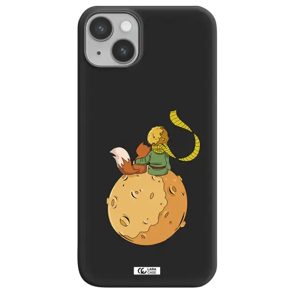 a cartoon of a fox and a fox sitting on a planet Apple iPhone 14 plus Silicone black Case