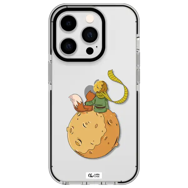 a cartoon of a fox and a fox sitting on a planet Apple iPhone 14 pro impact black border Case