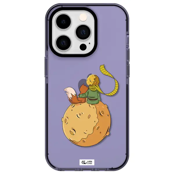 a cartoon of a fox and a fox sitting on a planet Apple iPhone 14 pro impact Lilac Case