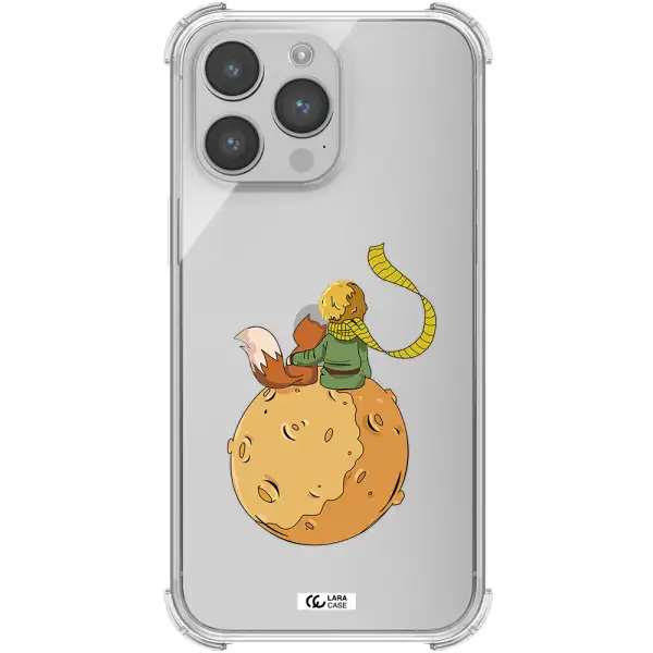 a cartoon of a fox and a fox sitting on a planet Apple iPhone 14 pro max Clear PC Case