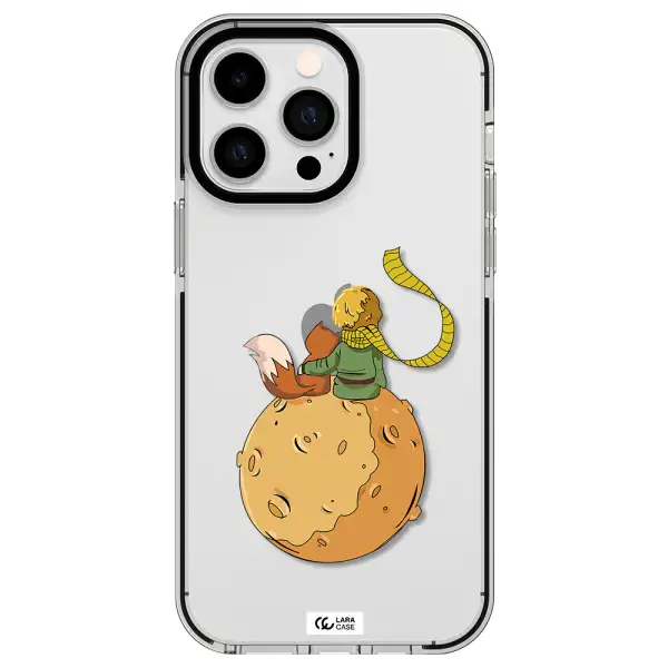 a cartoon of a fox and a fox sitting on a planet Apple iPhone 14 pro max impact black border Case