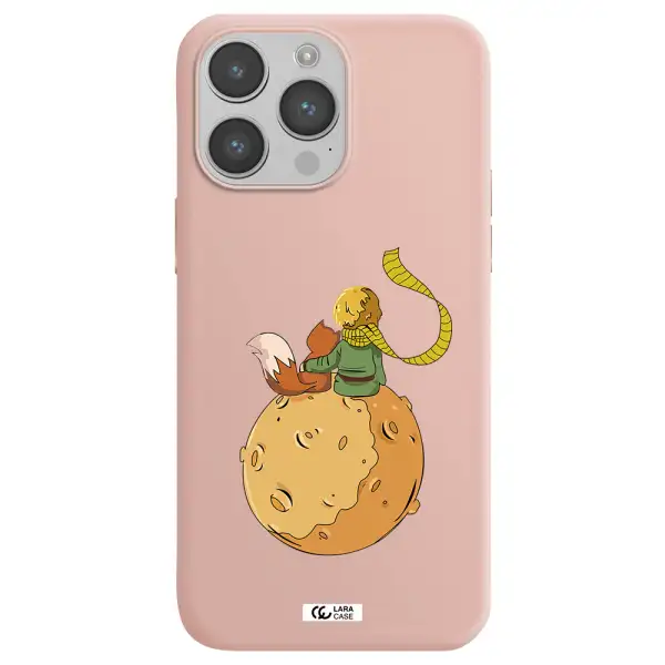 a cartoon of a fox and a fox sitting on a planet Apple iPhone 14 pro max Silicone pastel pink Case