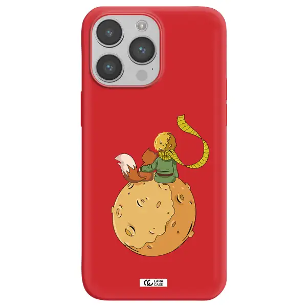 a cartoon of a fox and a fox sitting on a planet Apple iPhone 14 pro Silicone Imperial Red Case