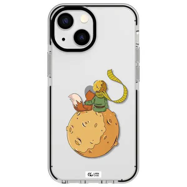 a cartoon of a fox and a fox sitting on a planet Apple iPhone 15 Plus impact black border Case